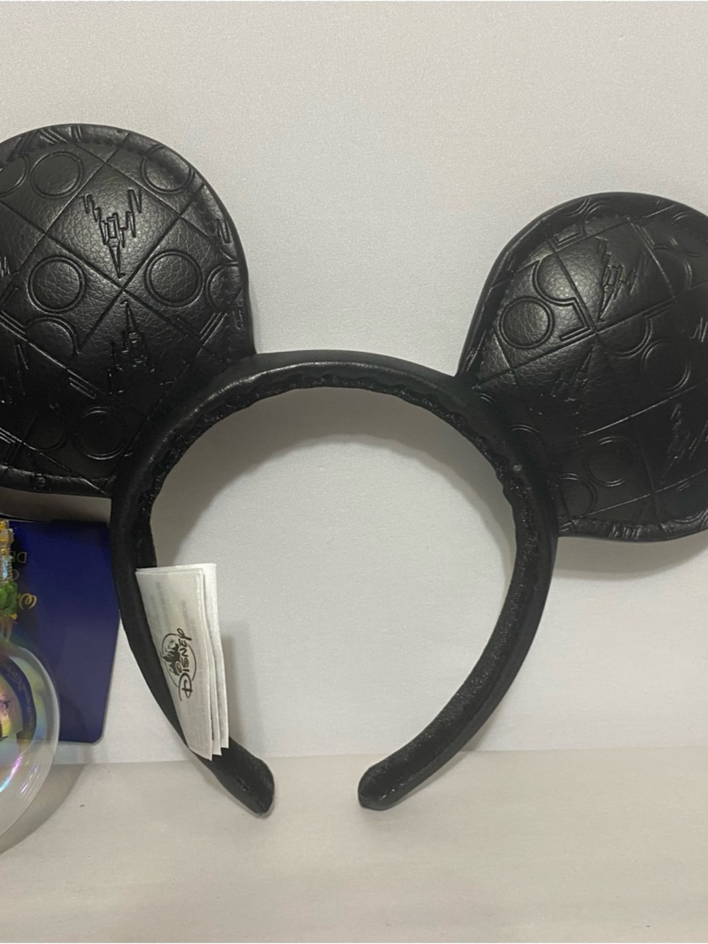 Disney World 50th Anniversary Black Pleather Ears, Castle Ornament And Bag - Picture 2 of 7